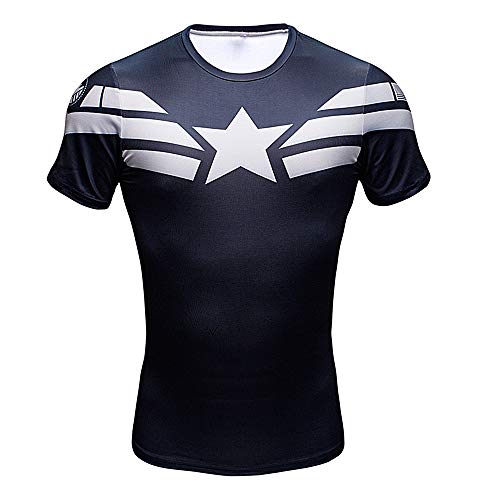 CoolMore Super Hero Compression T Shirts Short Sleeve Tops Tee for Men for Sports Gym Runing Base Layer (Captain 1, XXXL)