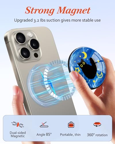 Image of Magnetic Phone Grip, Cute Finger Grip Phone Stand, Cat Stars