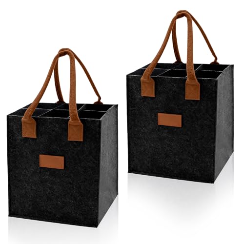 Fahibin 2Pcs Bolsa de Fieltro para Vino Regalar, Bolsa Botella Vino 6 Cipartimentos, Portabotellas de fieltro para 6 botellas con Asas para Fiestas, Viajes, Picnics