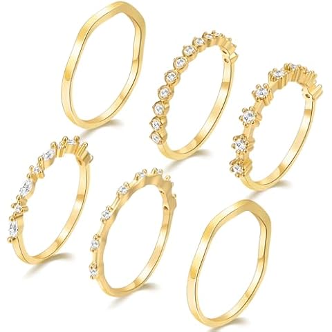 YEEZII Gold Knuckle Rings for Women Set, 14k Gold Plated Stacking Cubic Zirconia Thumb Rings, Dainty Non Tarnish Stackable Gold Rings Size 7 Cover
