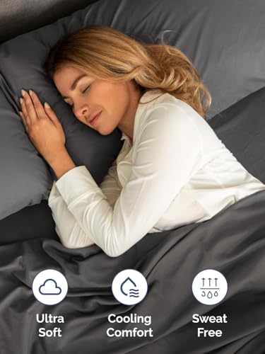 Image of Extra Deep Full Sheet Set - 6 Piece Breathable & Cooling Sheets - Charcoal | Hotel Luxury Bed Sheets Set, Easy & Secure Fit, Ultra-Soft, Wrinkle & Fade Free, Comfy Sheets Set with Extra Deep Pockets