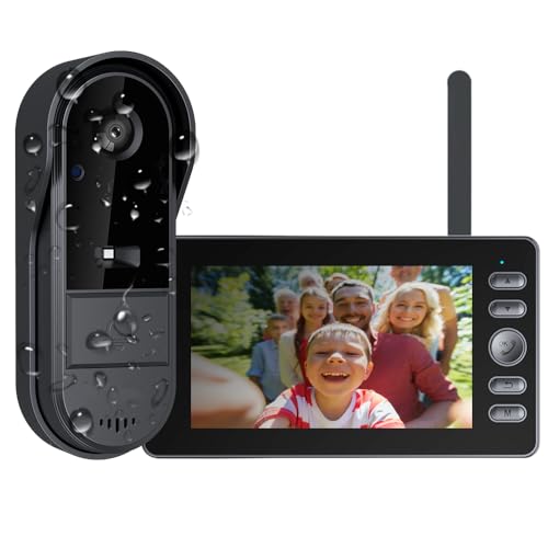 TKMARS Sonnette sans Fil avec Caméra 1080P Étanche, Visiophone Vidéo Extérieur avec Écran IPS 4.3, Double Audio & Enregistrement, Interphone Vidéo sans WiFi ni Appli, Portier Vidéo pour Maison