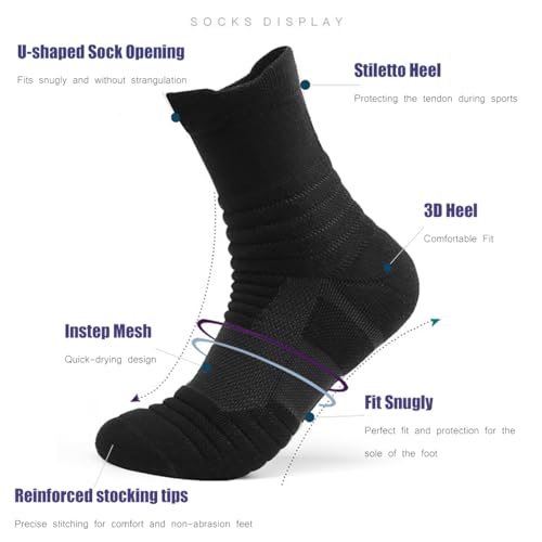 6 Pairs Men's Athletic Crew Socks Cushion Running Quarter Socks for Men Workout Wicking Socks3