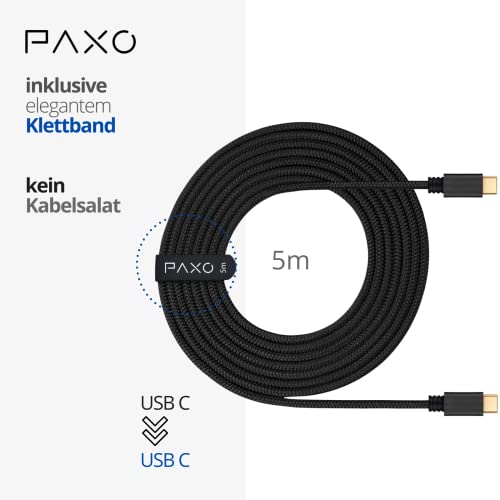 PAXO 5m USB C to C Cable - 10 Gbit/s USB 3.2 Gen2 Data and Charging Cable - Black, 5 m - Image 2