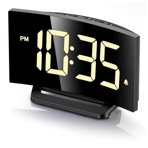 GOLOZA Digital Alarm Clock for Bedroom, Digital Clock with Modern Curved Design, Conspicuous White LED Numbers, 5 Levels Brightness+Off, 2 Volume, 3 Alarm Tones, Snooze,Power-Off Memory,12/24H