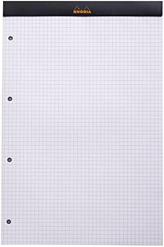 Rhodia 202019C Pack of 3 Stapled Notepads No.20 Black/Orange A4+ (21 x 31.8 cm), 80 Detachable Sheets, 4 Hole Punching, Small Squares 5 x 5, Clairefontaine Paper 80 g/m2 White
