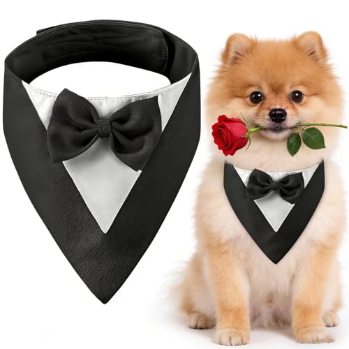 CENCERY Smoking per Cani, Collare Bandana Matrimonio Cane con Papillon Cani di Piccola Taglia Costumi Cane Smoking per Cani di Piccola Taglia Costume Abito Cane (Collo: 20-30cm/nero)