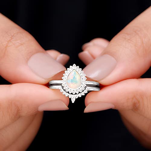 Ethiopian Opal And Moissanite Vintage Inspired Wedding Ring For Women | 1 Cttw | Aaa Quality, 14K White Gold, Size:us 9.00 #TOP4