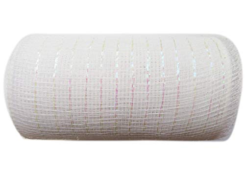 6 inch x 30 feet(10 Yards)-YYCRAFT Metallic Poly Mesh Ribbon(White)