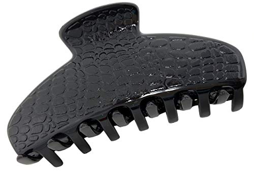 Parcelona France Croco Black Medium 3 1/2 inch Covered Spring Celluloid Acetate No Slip Grip Jaw Hair Claw Clip for Women and Girls, Made in France miniatura 1