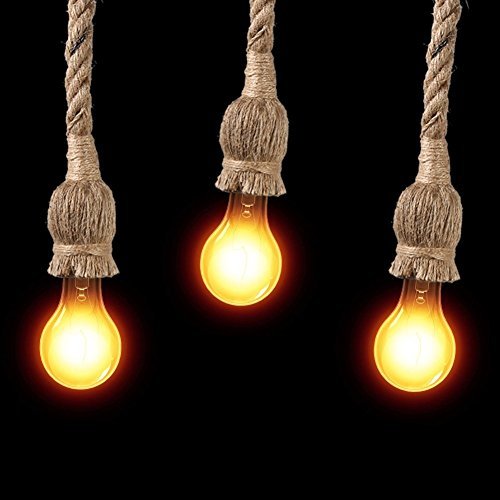 DIY Retro Hanfseil Industrie Kronleuchter, E27-Gewinde Retro-Industriestil Hängeleuchte Pendelleuchte für Home Restaurant Bar Lager Bauernhof, Nicht enthalten Glühbirne (1 Kopf) – Bild 6