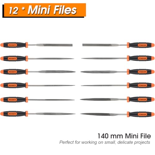 REXBETI 25Pcs Metal File Set, Premium Grade T12 Drop Forged Alloy Steel, Flat/Triangle/Half-round/Round Large File and 12pcs Needle Files with Carry Case, 6pcs Sandpaper, a brush,a pair working gloves