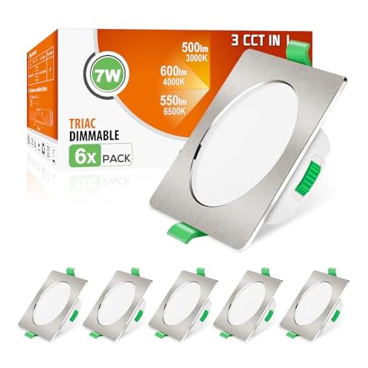 ALUSSO LED Einbaustrahler 230V Eckig Dimmbar Flach 68mm 7W IP44 LED Spots Warmweiß Neutralweiß Kaltweiß Deckenstrahler für Badezimmer Küche Wohnzimmer, Nickel Gebürstetes, 6er Set