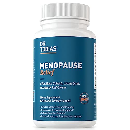 Image of Dr. Tobias Menopause Relief with Black Cohosh, Soy Isoflavones, Don Quai, Hot Flash & Night Sweats Relief for Women, Non-GMO Menopause Supplements for Women, 60 Capsules, 30 Servings