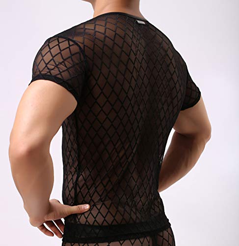 Men's Short Sleeve Sexy Mesh T-Shirt Top See Through Stretchy Undershirt3
