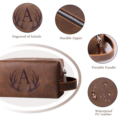 Travel Toiletry Bag for Men Personalized Groomsmen Proposal Gift Idea Bachelor Party Favor Monogrammed Initial Letter PU Leather Waterproof Shaving Bag Travel Essentials Storage Bags (N) - Image 5