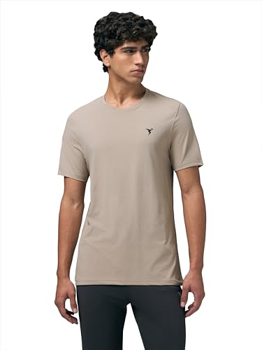 Image of TECHNOSPORT Men's Slim Fit Solid Crew Neck T-Shirt, Cotflex Quick Dry Wrinkle Resistant Polyester Sports Tee for Gym, Running, Training, Sports