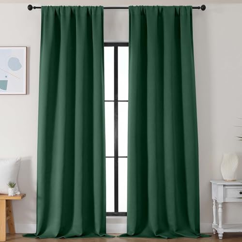 Image of Simplebrand Ever Green Blackout Curtains for Bedroom 102 Inches Long 2 Panels, Solid Thermal Insulated, Energy Saving Living Room Window Treatment Curtains Blackout Drapes, W50 x L102 Inch, Ever Green