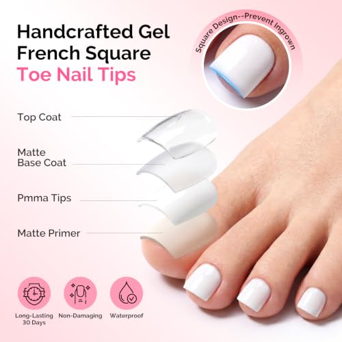 Image of MelodySusie White Sharp Square Press On Toenails Kit,15 Sizes 150Pcs