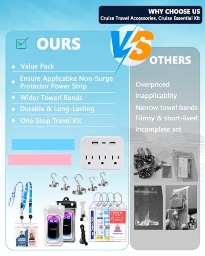 Image of Cruise Essentials 2026, Cruise Must Haves Kit, Non‑Surge Protector Power Strip, Magnetic Hooks,Lanyards, Luggage Tags, Towel Bands, Waterproof Phone Pouches, Travel Essentials