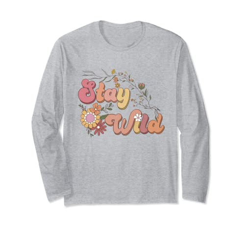 Groovy Stay Wild Camicia Retro Anni '60 Anni '70 Fiori Maglia a Manica