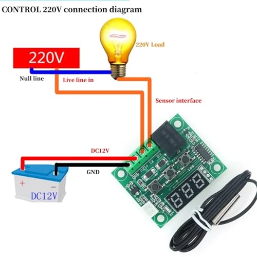 Interruptor de temperatura W1209 12V CC con sensor termostato digital y relé de control 5