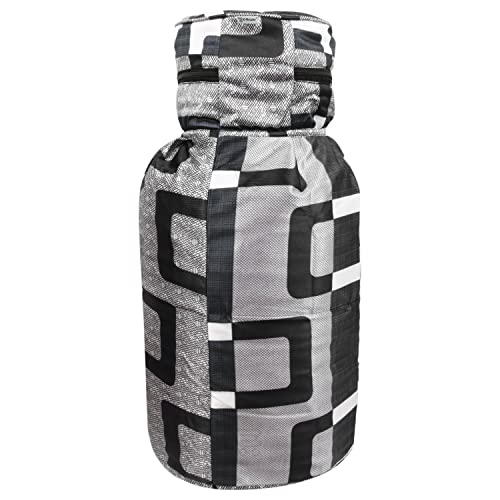 Image of Polyester 3-Layered LPG Gas Cylinder Cover with Zip Enclosure (Color-Geometric Black, Size-26x14 Inches)