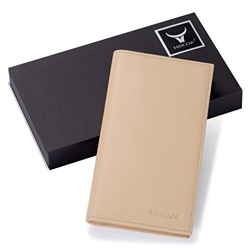 Image of HISCOW Slim Leather Checkbook Cover for Personal Checks, Premium Apricot, One Size