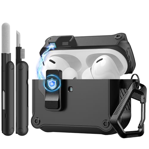 TiMOVO Funda para AirPods Pro 3 (2025) con Clip de Seguridad, Carcasa Rígida Protectora Anticaídas para Apple AirPod Pro de 3.ª Generación, con Gancho de Escalada y Kit de Limpieza, Negro
