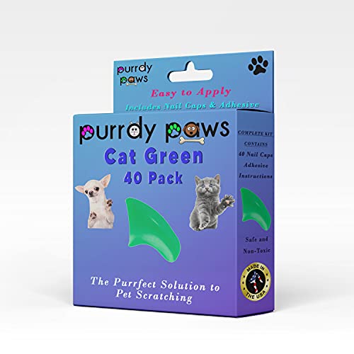 Purrdy Paws 40 Pack Soft Nail Caps for Cat Claws Green Kitten