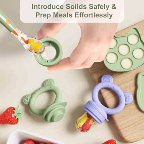 Image of Baby Breastmilk Popsicle Molds & Baby Fruit Feeder (4 Pack), Infant Food Freezer Tray Storage Containers, Silicone Teething Pacifier Feeder and Teether for Babies,Boys and Girls-Navy&Purple