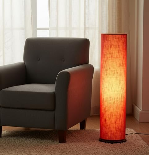 Image of Cylinder Shape Wooden Base, Corner Decorative Floor lamp, Bedroom, Living Room, Home Decor, Pack of 1 (Red Texture)