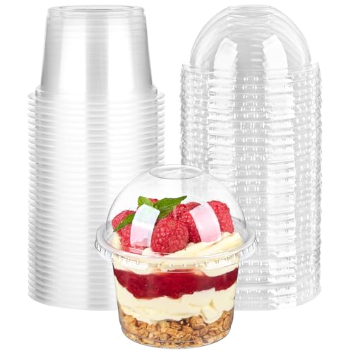 Toflen 25 Pack 8 Oz Plastic Dessert Cups With Dome Lids, Clear Disposable Yogurt Parfait Cups With Lids, Individual Party Serving Snack Cups For Fruit Dessert Cake Pudding