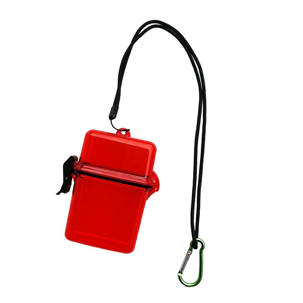 Waterproof Container with Neck Strap And Carabiner, Made of PP Material. Floating Box for And Cards for Divers, Red