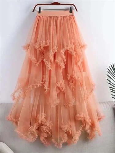 Women's Weekend Midi Skirt Solid Wedding Party High Waist Irregular Gauze Cake Long Skirts2