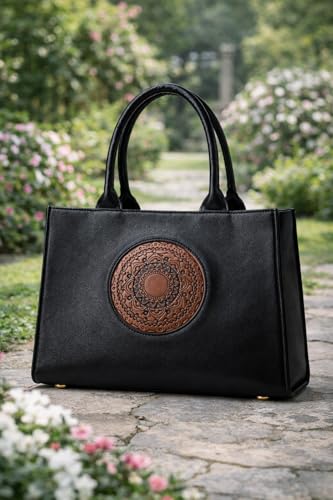 Image of Women's Leather Tote Bag | Structured for Office, Casual, Party & Formal Use | Stylish Shoulder Carry Tote (Black)