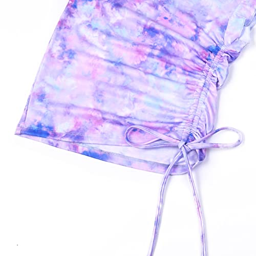 Image of Perfashion Girls Flutter /Long Sleeve Cotton T-Shirts Side Drawstring Tunic Blouse Round Neck Casual Tops for 4-13Years