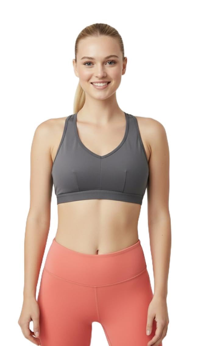 zeyai Women's Sports Bra, Magenta, V-Neck Racerback, Medium Support, Workout Fitness (in, Alpha, 5XL, 5XL, A, 44, Regular, Grey)-picture-36
