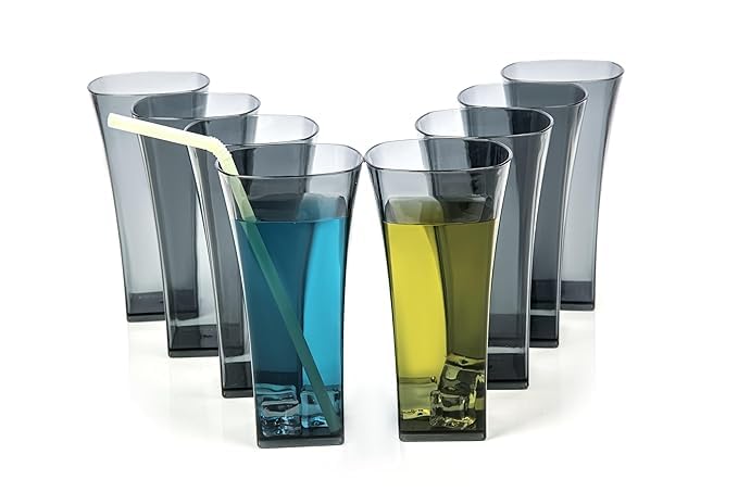 Image of SORATH Premium Drinking Glasses Set - Pcs Transparent Glassware | Stylish Tapered Glass Tumblers for Water, Juice & Cocktails | Modern Everyday Drinkware for Home & Commercial Use (Black, Pack of 12)