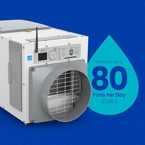 Image of AprilAire E080W Smart Wi-Fi Whole-House Dehumidifier, 80-Pint Energy Star Commercial Dehumidifier for Basement, Crawl Space & Home up to 4,400 Sq.Ft. with Pump, Drain Hose, Hanging Kit, MERV 11 Filter
