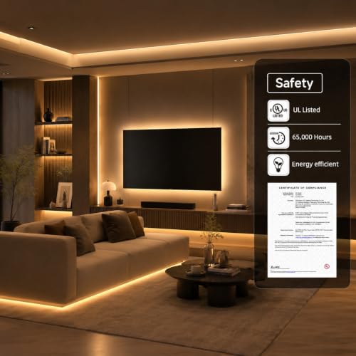Image of BTF-LIGHTING FCOB COB LED Strip Light Warm White 2700K, UL Listed DC12V 16.4FT High Density Uniform Light, CRI90+ 8mm Width Black PCB Tape Light for Home DIY Lighting(No Adapter or Controller)