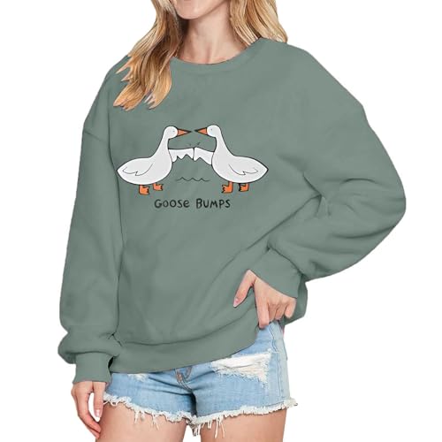 Image of Generisch Fashion Women Sweatshirt Printed Pattern Long Sleeve Crew Neck Casual Pullover Casual Pullover Soft Cotton Blend Sizes S to XXL, Army Green, XL