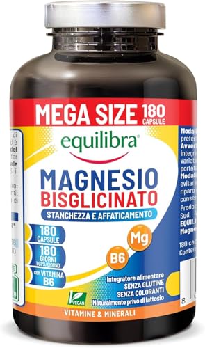 Miniatura 8 de Equilibra Magnesio Bisglicinato, 180 Cápsulas, 250mg, con Vitamina B6, Suministro para 6 meses, Vegan, para Cansancio y Fatiga, Sistema Nervioso, Función psicológica, Sin Gluten