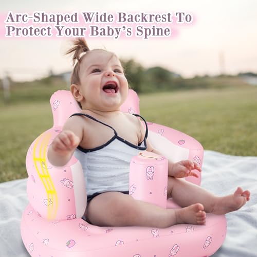 AirSwim Chaise gonflable pour bébé de 3 mois et plus, chaise gonflable d'été avec pompe à air intégrée, canapé de sol pour bébé pour apprendre à s'asseoir, palying, camping, fraise – Image 4