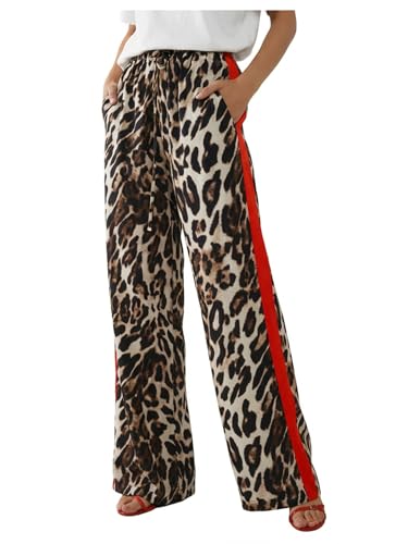 Image of SHENHE Women's Cheetah Print Wide Leg Baggy Pants Y2k Side Loose Streetwear Trousers