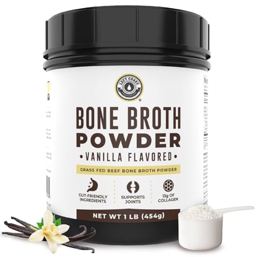 16oz Vanilla Bone Broth Protein Powder From Grass Fed Beef - Non-GMO Ingredients, Gut-Friendly, Low Carb Dairy Free Protein Powder - Natural Collagen Source For Joint Support - Keto Friendly