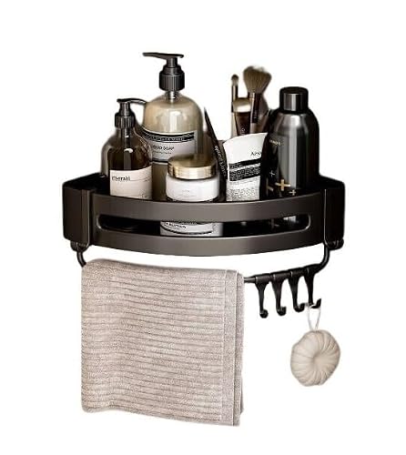Homion Black Corner Shower Caddy Basket With Rustproof Hooks Triangle Aluminum Shower Organiser Wall Mounted Bathroom Shelf - Single Pack (Black)