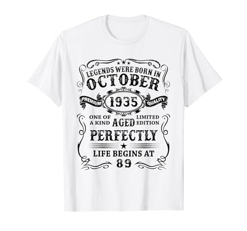 Regalo Hombre 89 Años Las Leyendas Nacen En Octubre 1935 Camiseta