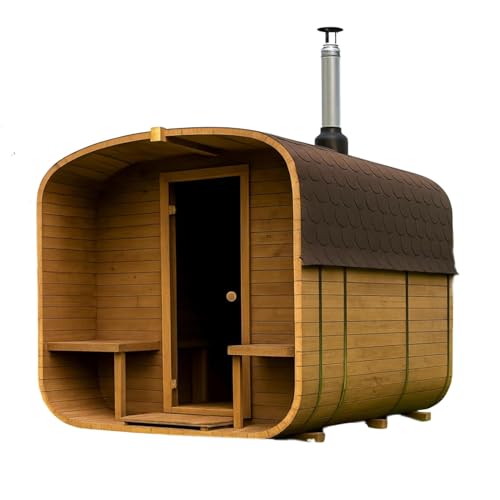 Gardj Fasssauna Garten Outdoor Sauna aus nordischer Fichte – Verschiedene Größen (2–6 Personen) – Wahlweise mit Holz- oder Elektroofen – Inkl. Zubehörset (240 cm, Quadratische, Holzofen)