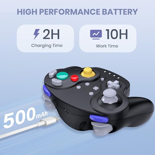 Image of 2 Pack Wireless GameCube Style Controller for Switch 1 & 2 / Lite / Switch Online, NGC Style Pro Controller Compatible with Windows PC, macOS - (Rechargeable) (Built-in Rumble) (NFC)- Indigo /Black